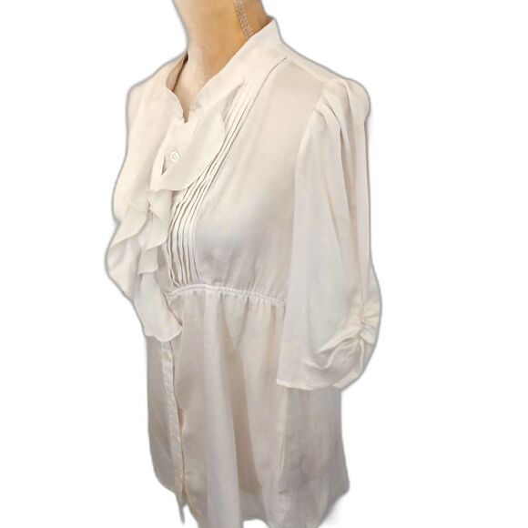 Maurices Women’s White Ruffle Front Blouse Top Size XS 3/4 Sleeve Pintuck - Picture 4 of 5